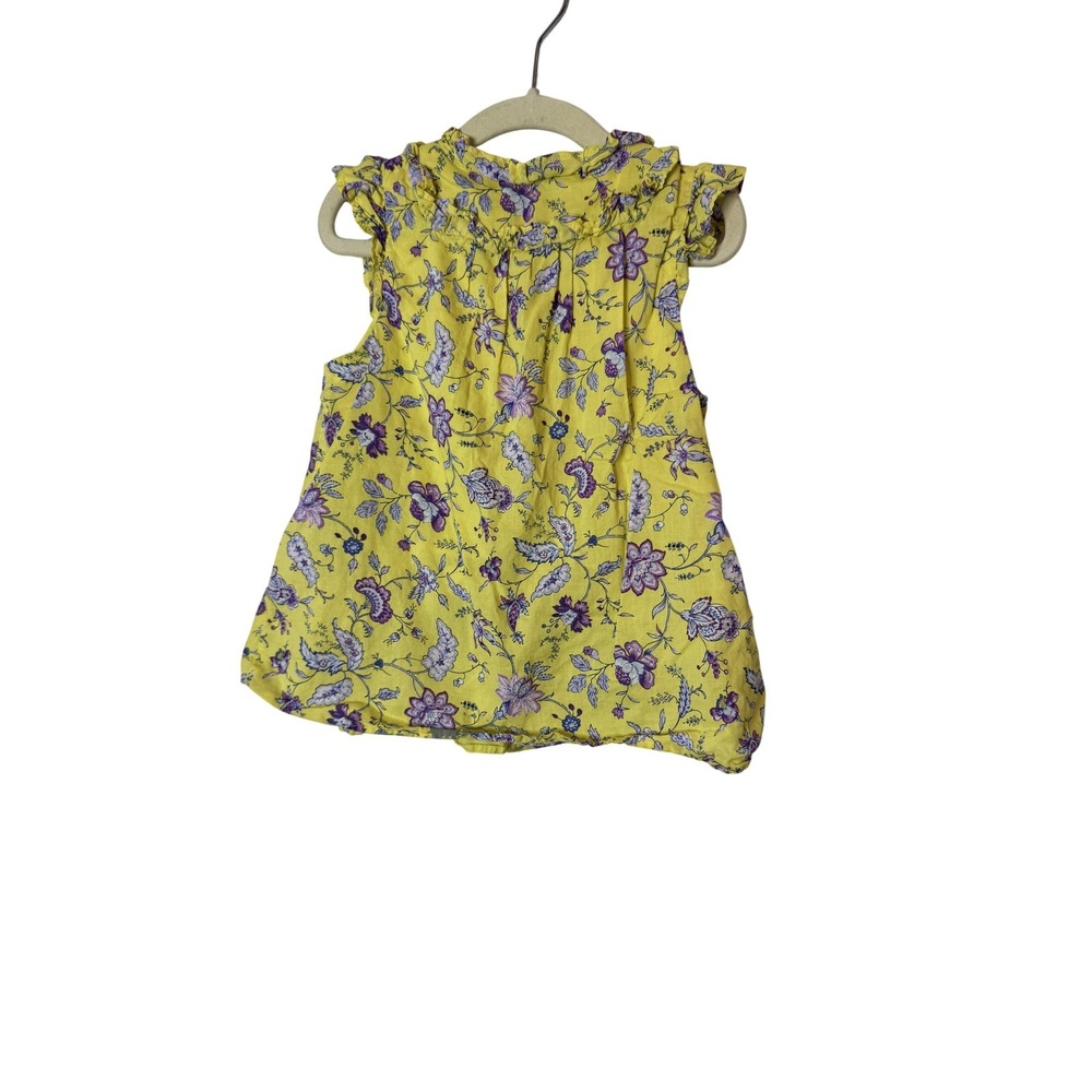 Janie And Jack Blouse Girls 6 Yellow Floral Ruffle Neck Sleeveless‎ Lined Summer